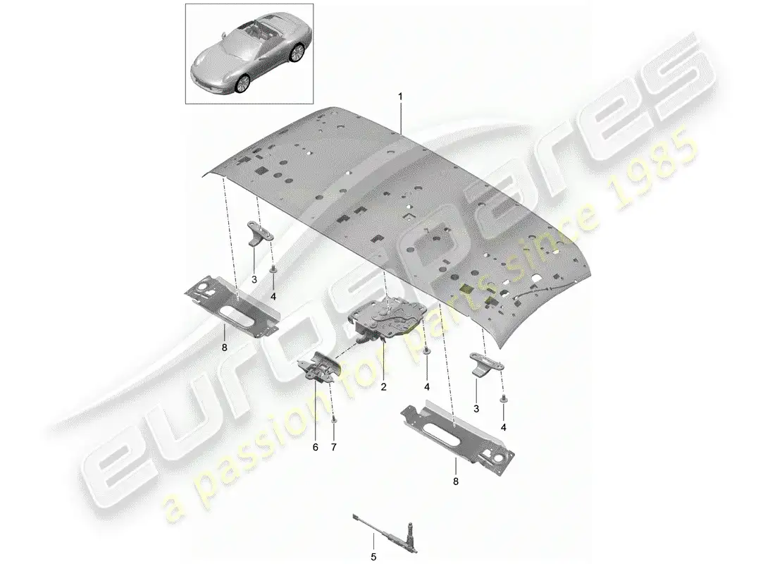 porsche 2014 (991-1) top frame parts diagram