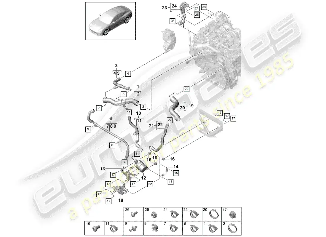 porsche 2017 (panamera 971-1) water cooling part diagram
