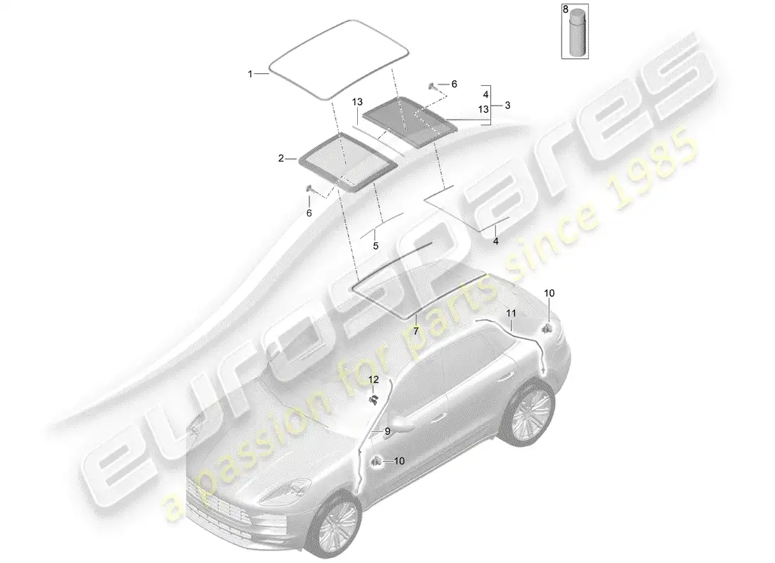 porsche 2019 (macan) glass roof parts diagram