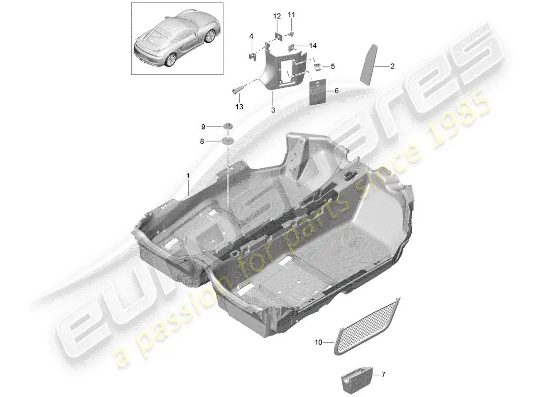 porsche 2016 (981 cayman gt4) floor cover part diagram