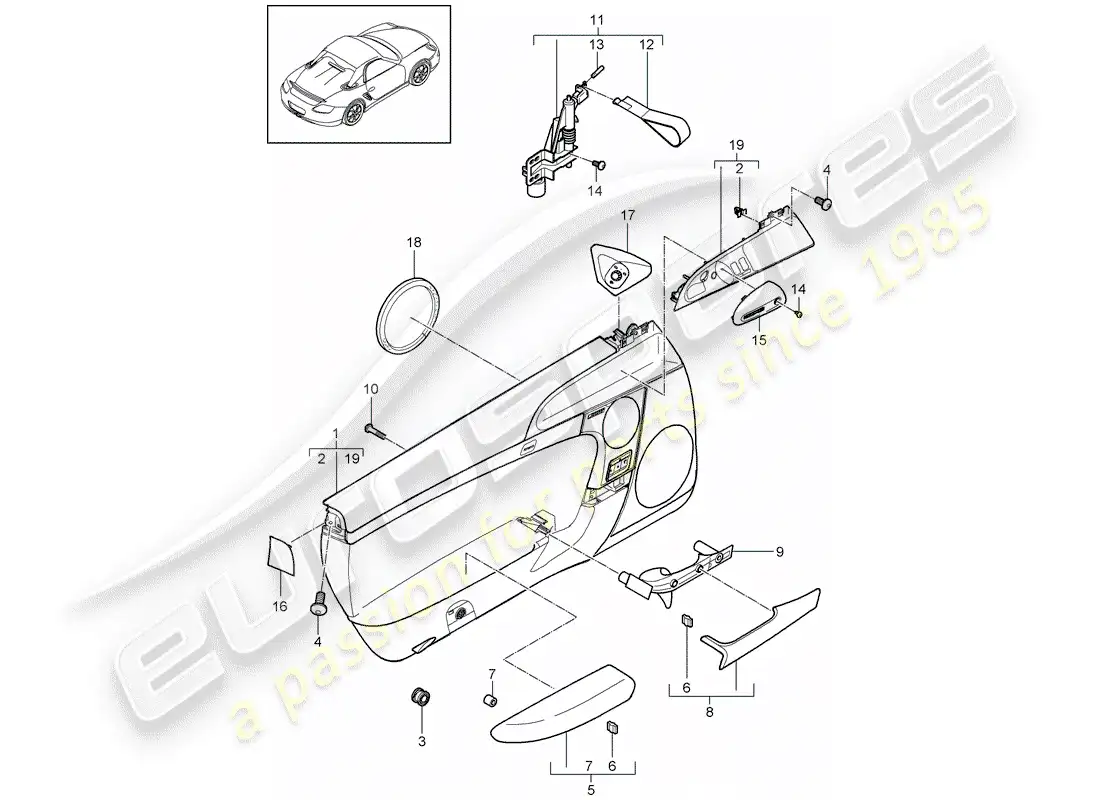 porsche 2012 (987 cayman) door panel parts diagram