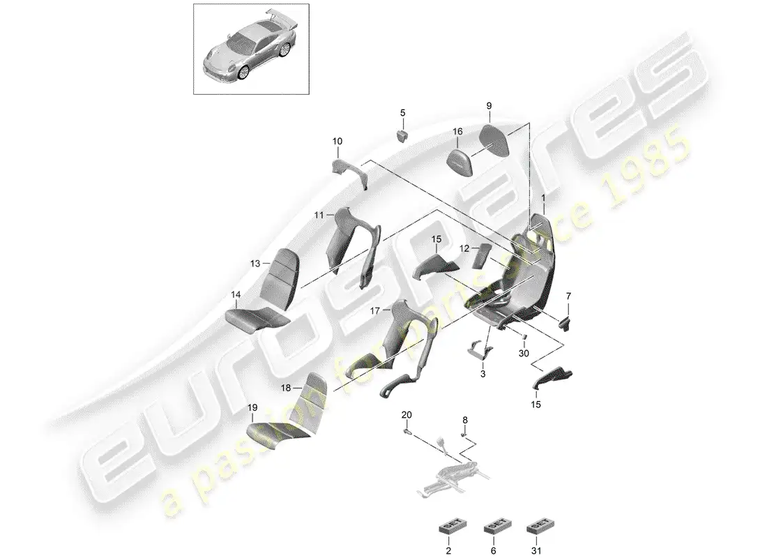 porsche 2019 (991-2 turbo) seat parts diagram