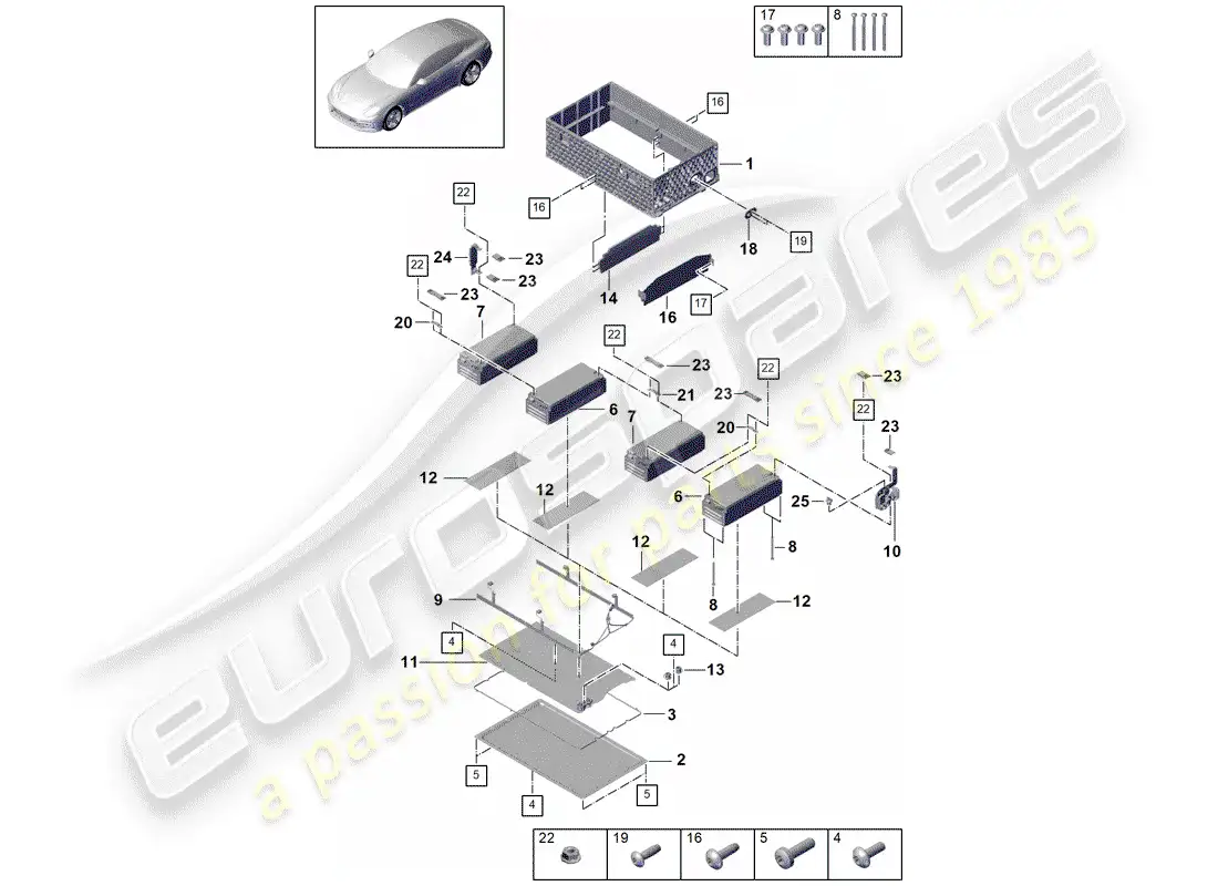 porsche 2020 (cayenne e3 9ya/9yb) hybrid battery parts diagram