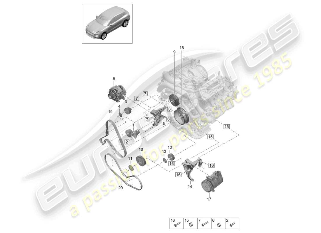 porsche 2021 (macan) poly-v-belt belt tensioner damper parts diagram