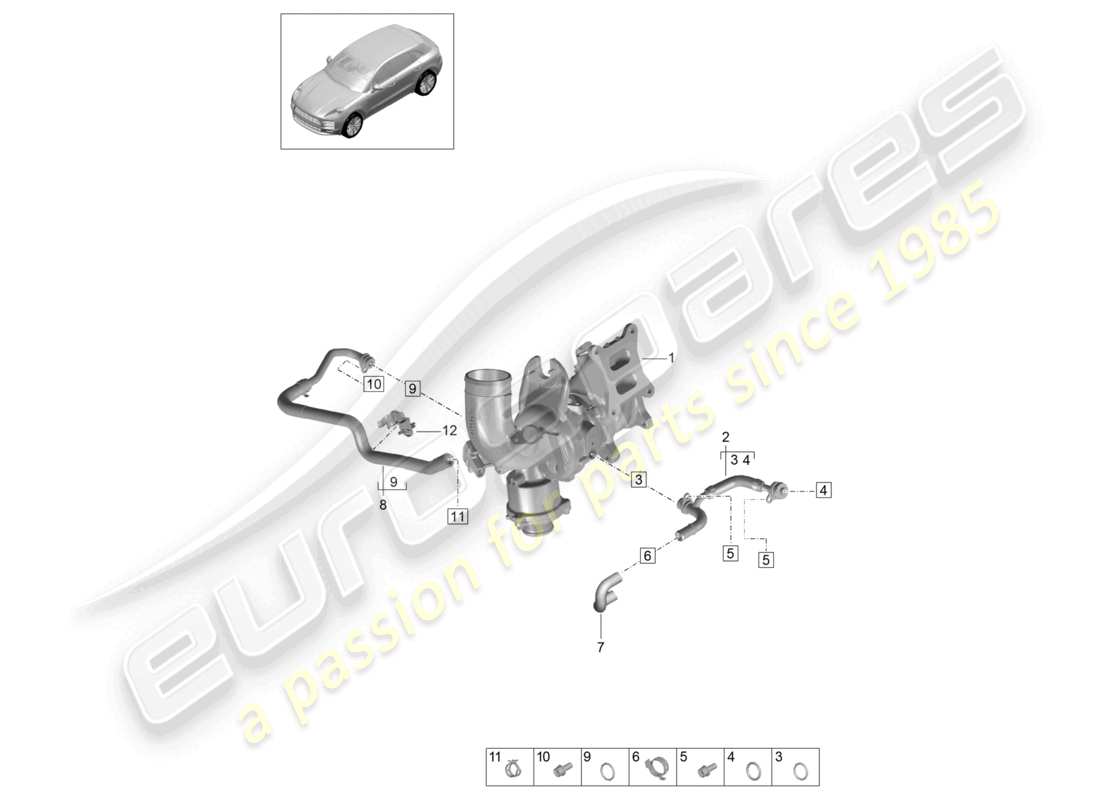 porsche 2021 (macan) coolant cooling system for turbocharger parts diagram