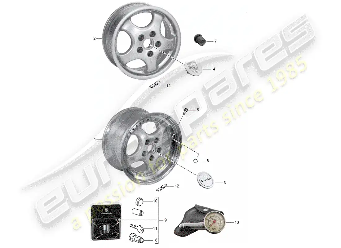 porsche 1990 (964) wheels - d - mj 1993>> parts diagram