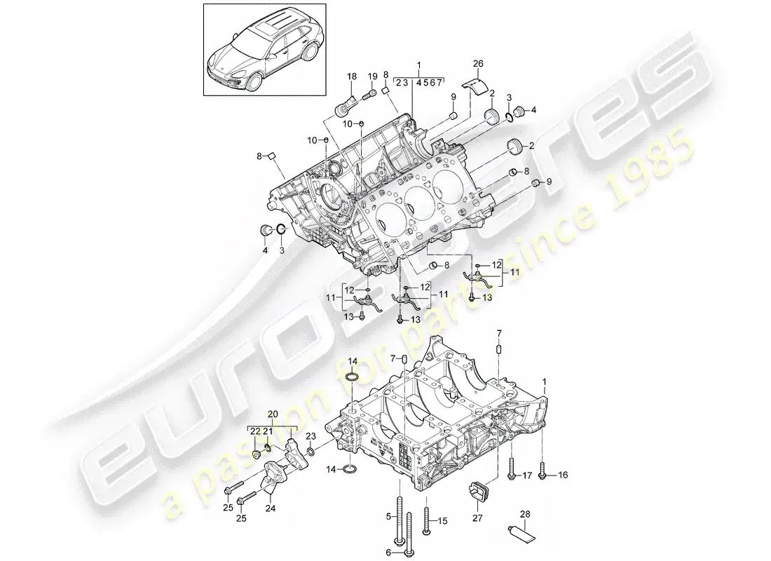 porsche 2012 (cayenne e2 92a) crankcase parts diagram