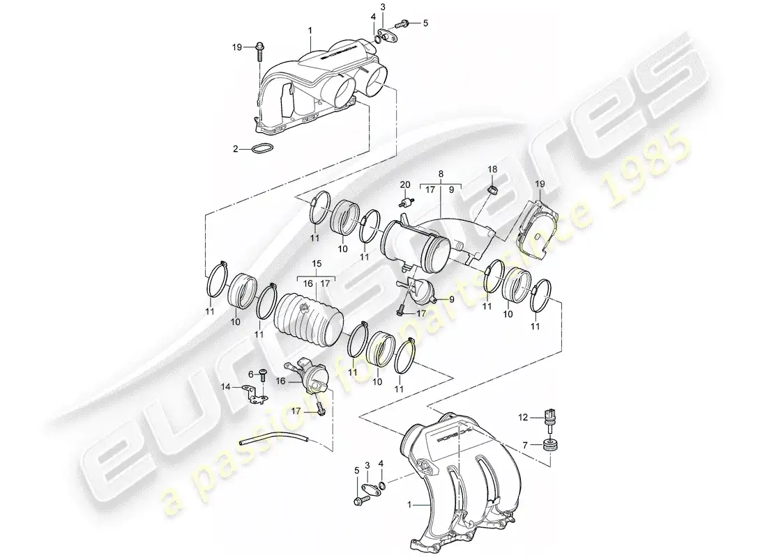 porsche 2008 (987 boxster) intake air distributor parts diagram