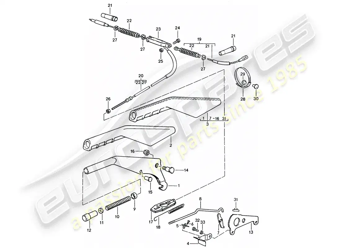 porsche 1989 (944) hand brake lever parts diagram