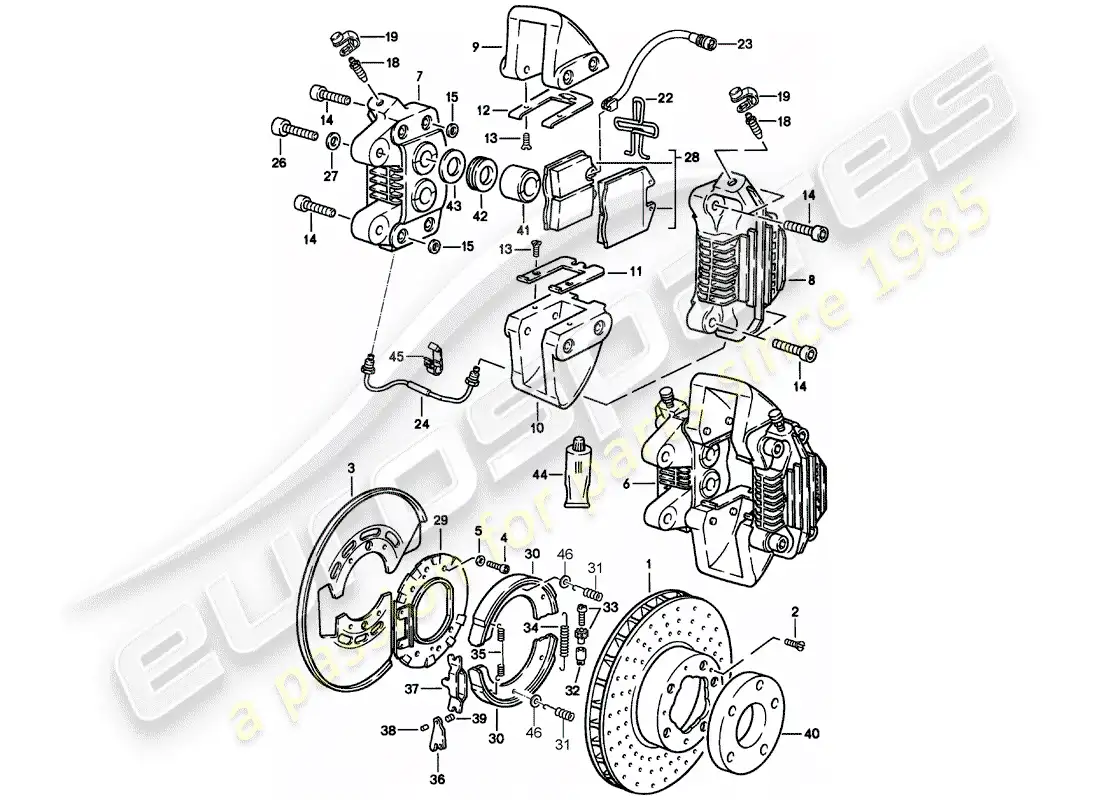 porsche 1989 (911) brake - rear axle parts diagram