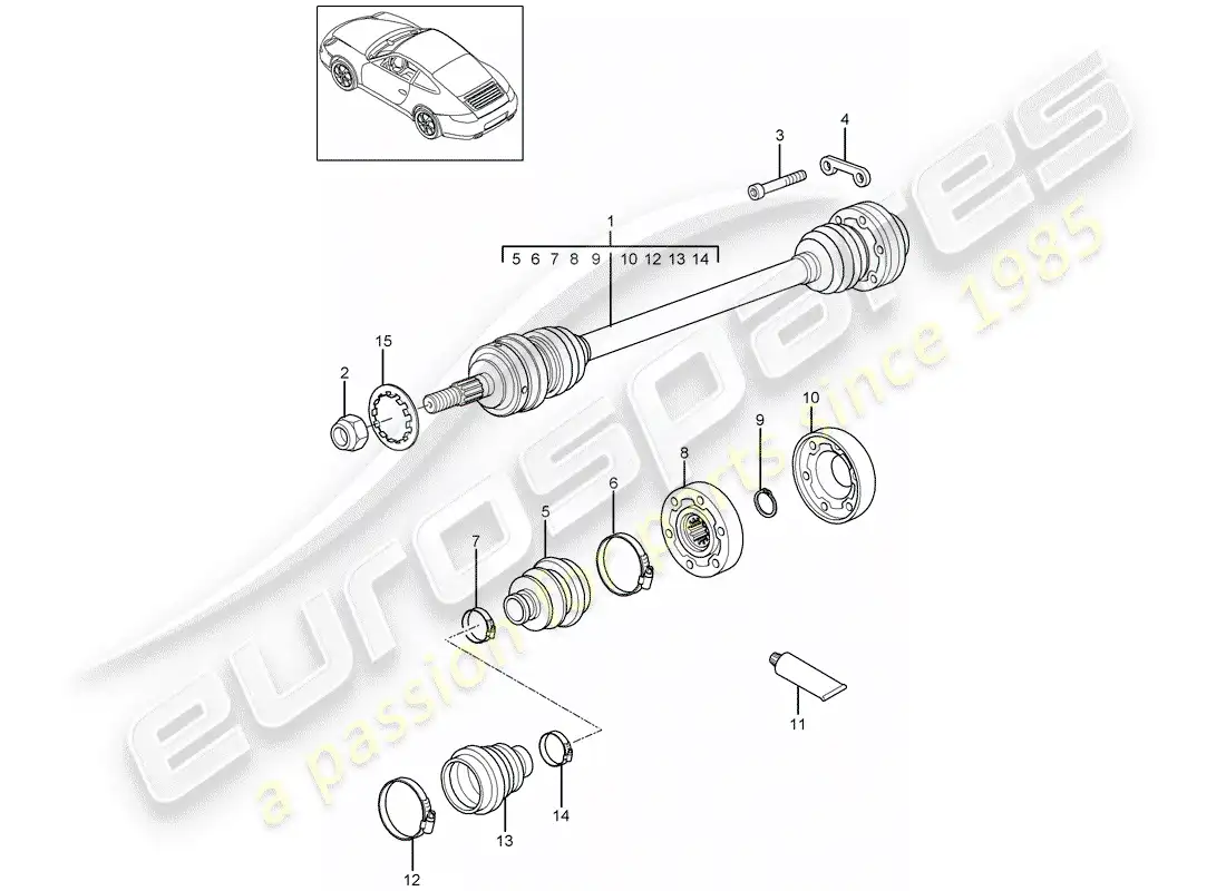 porsche 2010 (997-2) drive shaft parts diagram