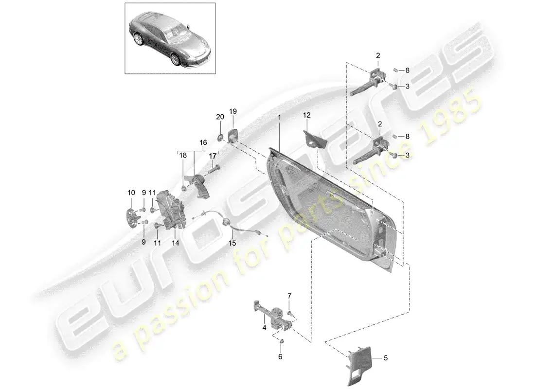 porsche 2016 (991-1 r/gt3/rs) door shell parts diagram
