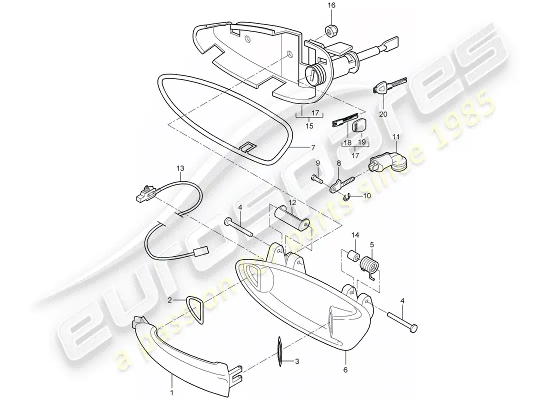 porsche 2010 (997-2) door handle parts diagram