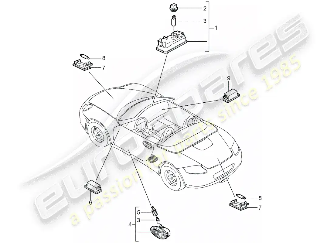 porsche 2006 (987 boxster) interior lights parts diagram