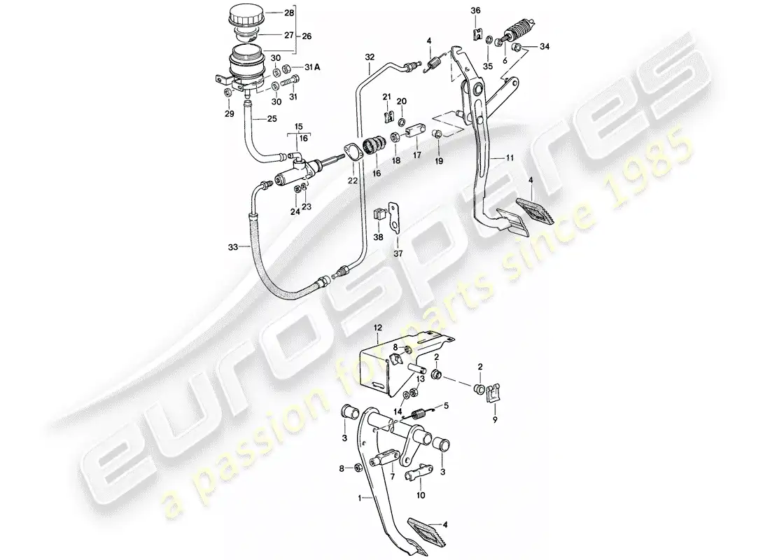 porsche 1987 (944) brake - clutch - pedals parts diagram