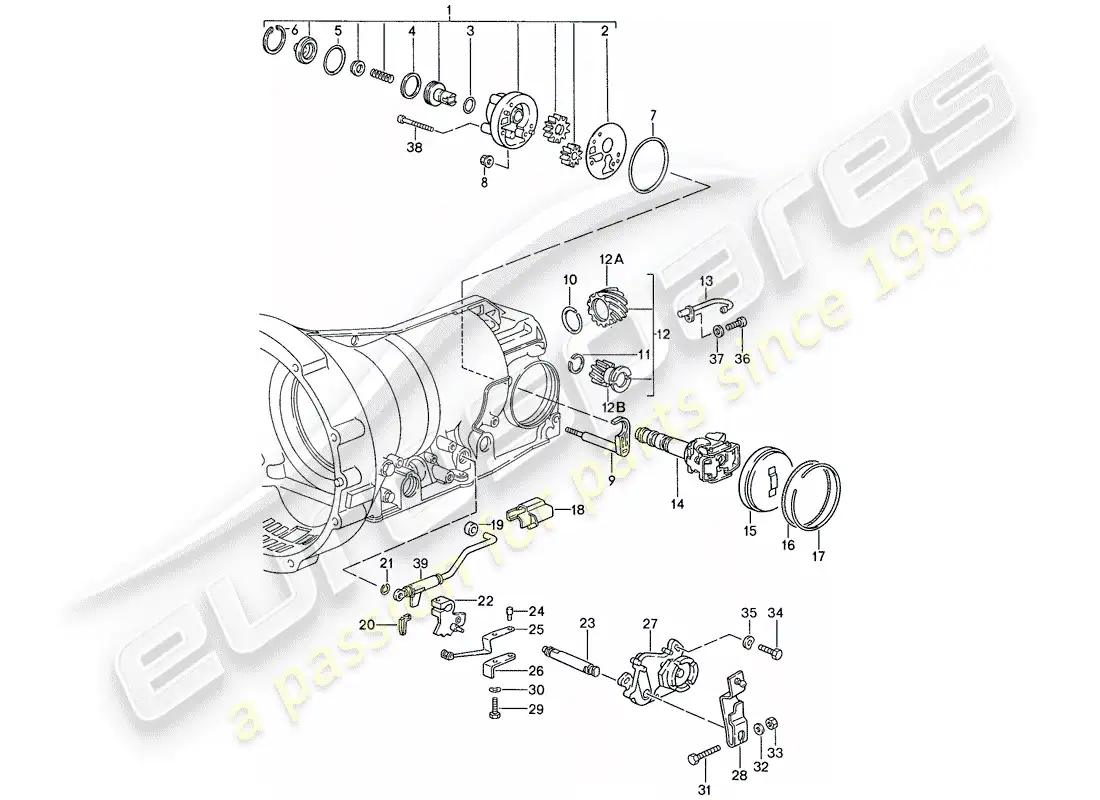 porsche 1990 (928) automatic transmission - transmission case - installation parts parts diagram