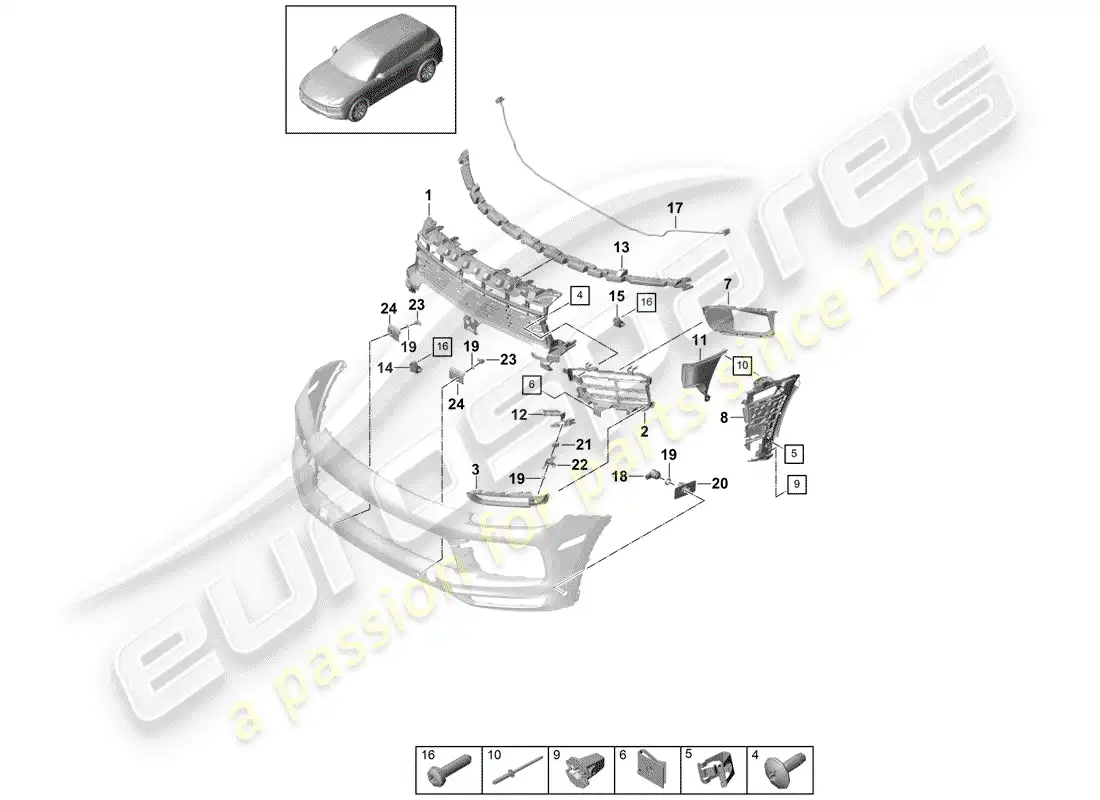 porsche 2019 (cayenne e3 9ya/9yb) bumper parts diagram