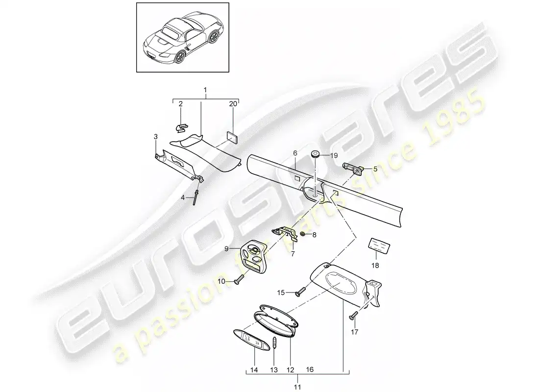 porsche 2006 (987 boxster) windshield frame parts diagram