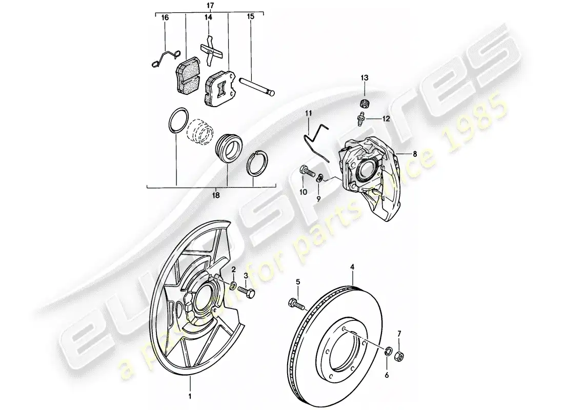 porsche 1976 (924) disc brakes - front axle parts diagram