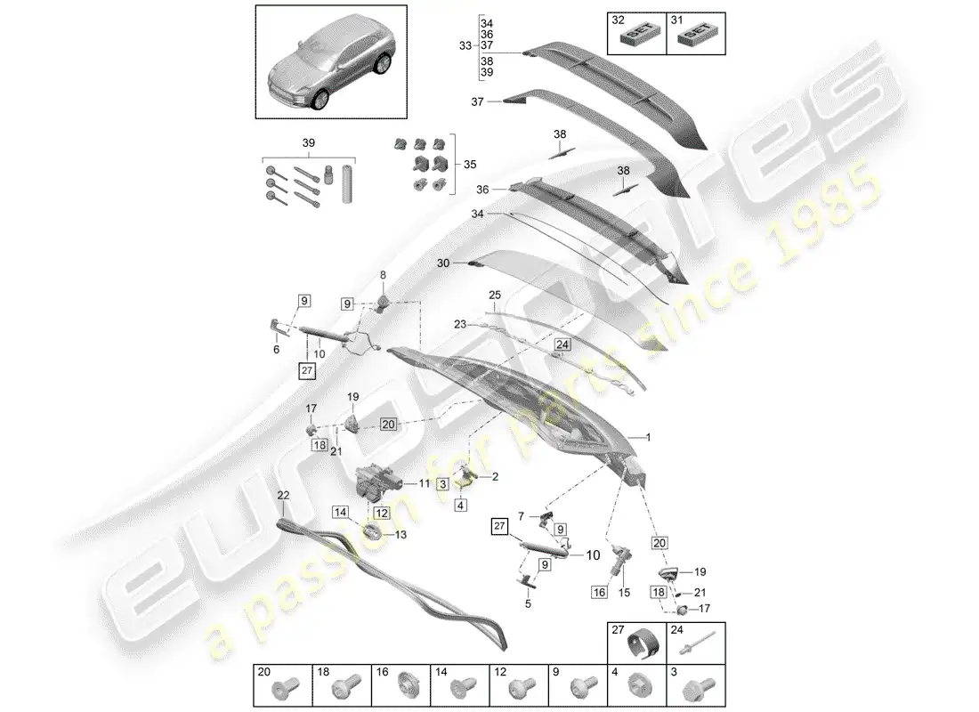 porsche 2019 (macan) rear trunk lid parts diagram
