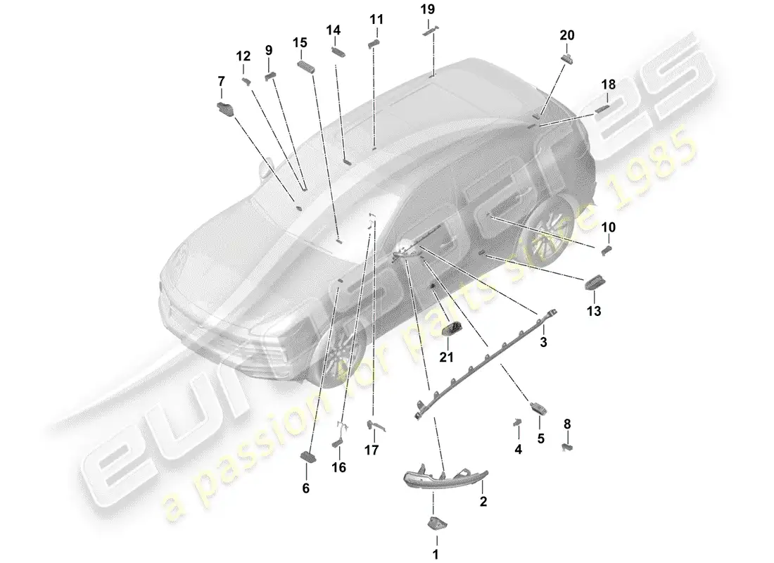porsche 2018 (cayenne e3 9ya/9yb) interior lighting parts diagram