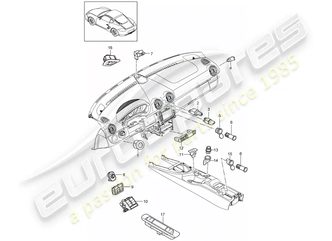 porsche 2009 (987 cayman) switch parts diagram