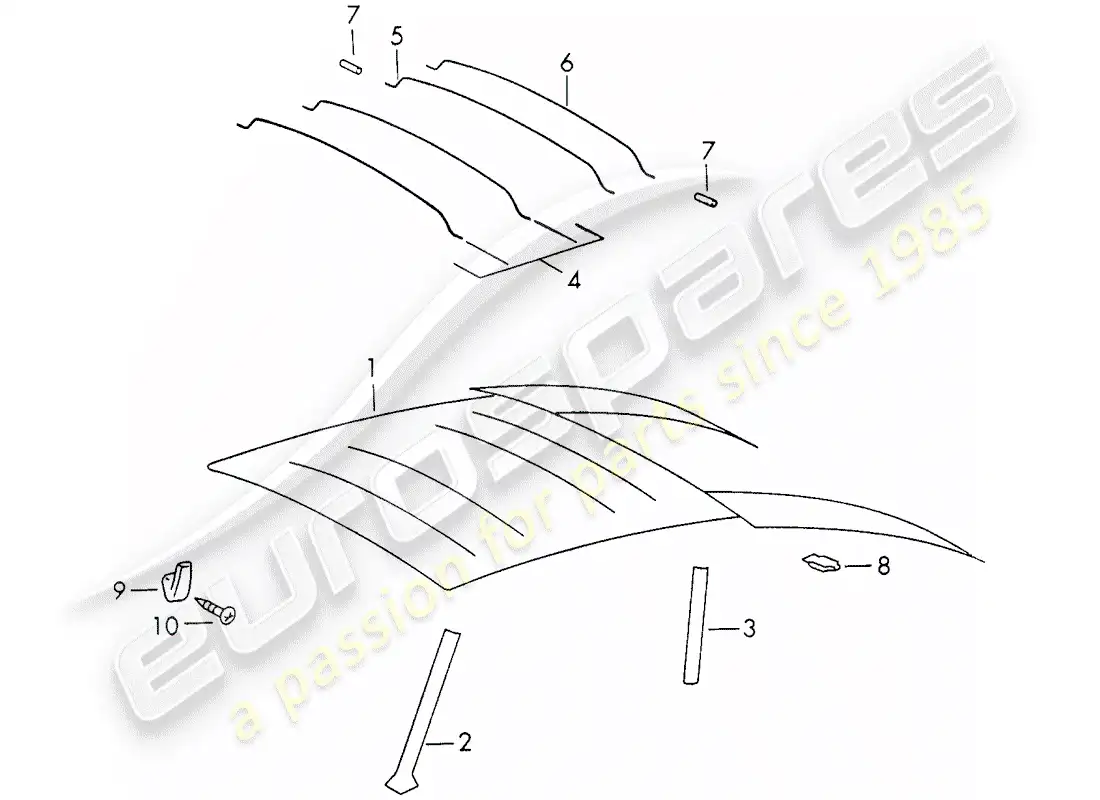 porsche 1973 (911) interior equipment - roof parts diagram
