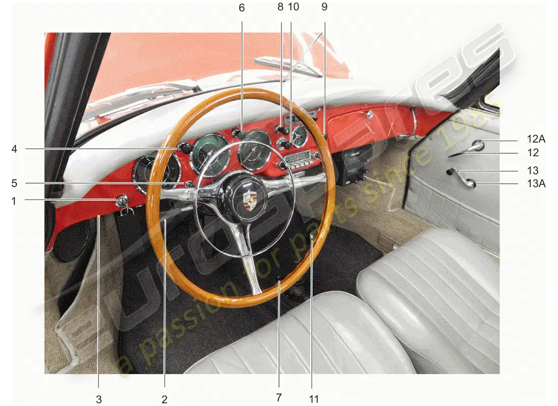porsche 1961 (356b/356c) button - set - switch parts diagram