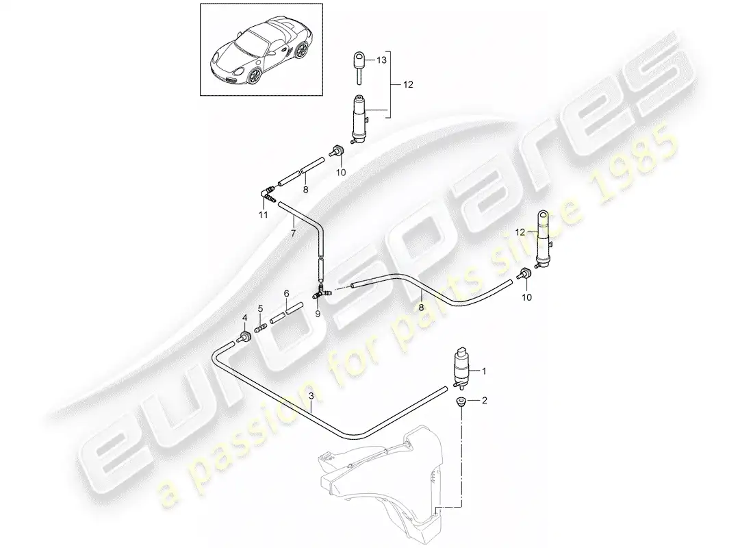 porsche 2011 (987 boxster) headlight washer system parts diagram