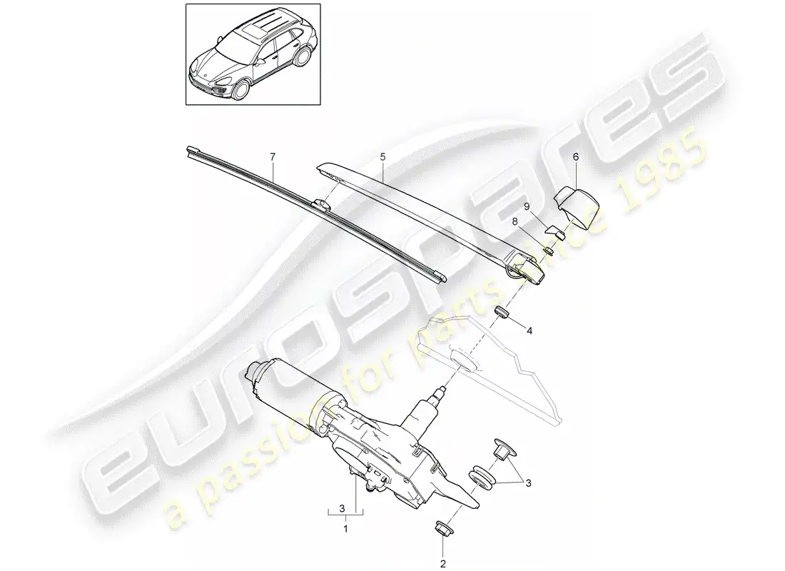 porsche 2013 (cayenne e2 92a) rear window wiper parts diagram