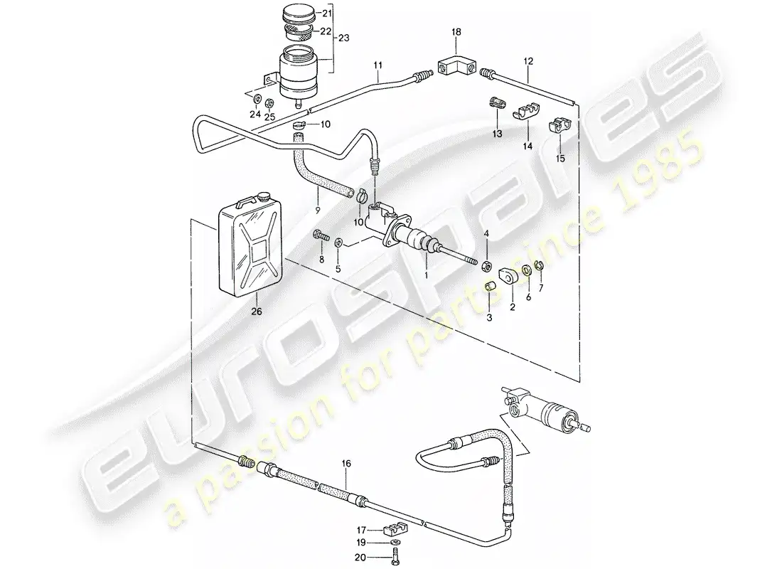 porsche 1987 (959) clutch actuation - clutch master cylinder - lines parts diagram