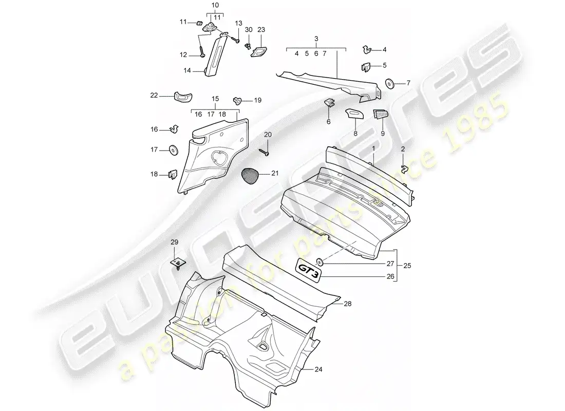 porsche 2011 (997-2 gt3) trims parts diagram