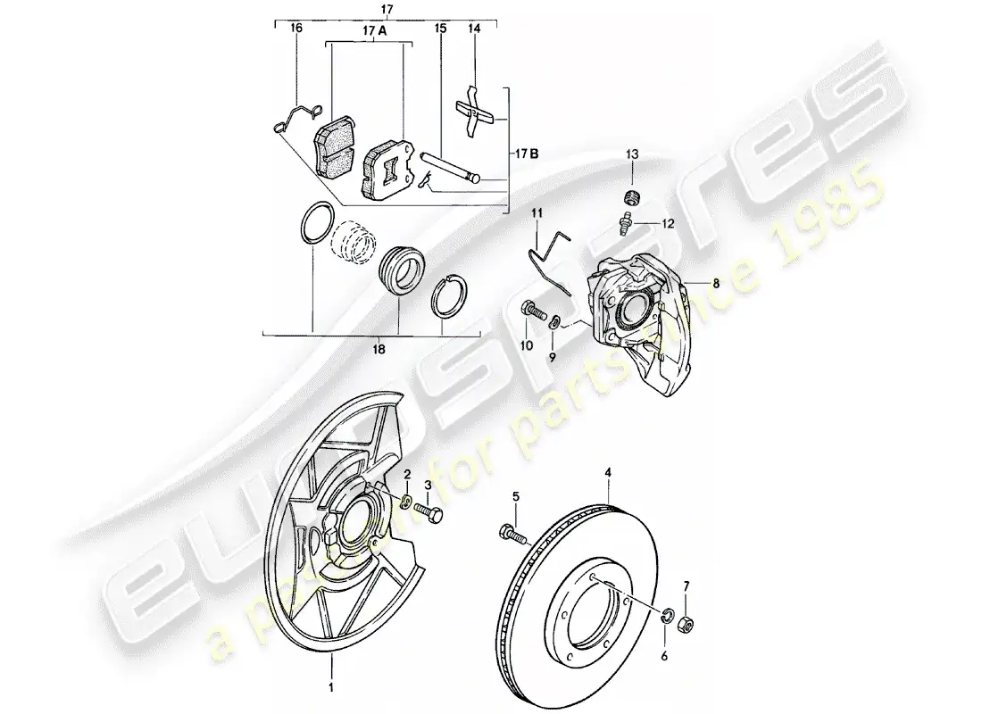 porsche 1981 (924) disc brakes - front axle parts diagram
