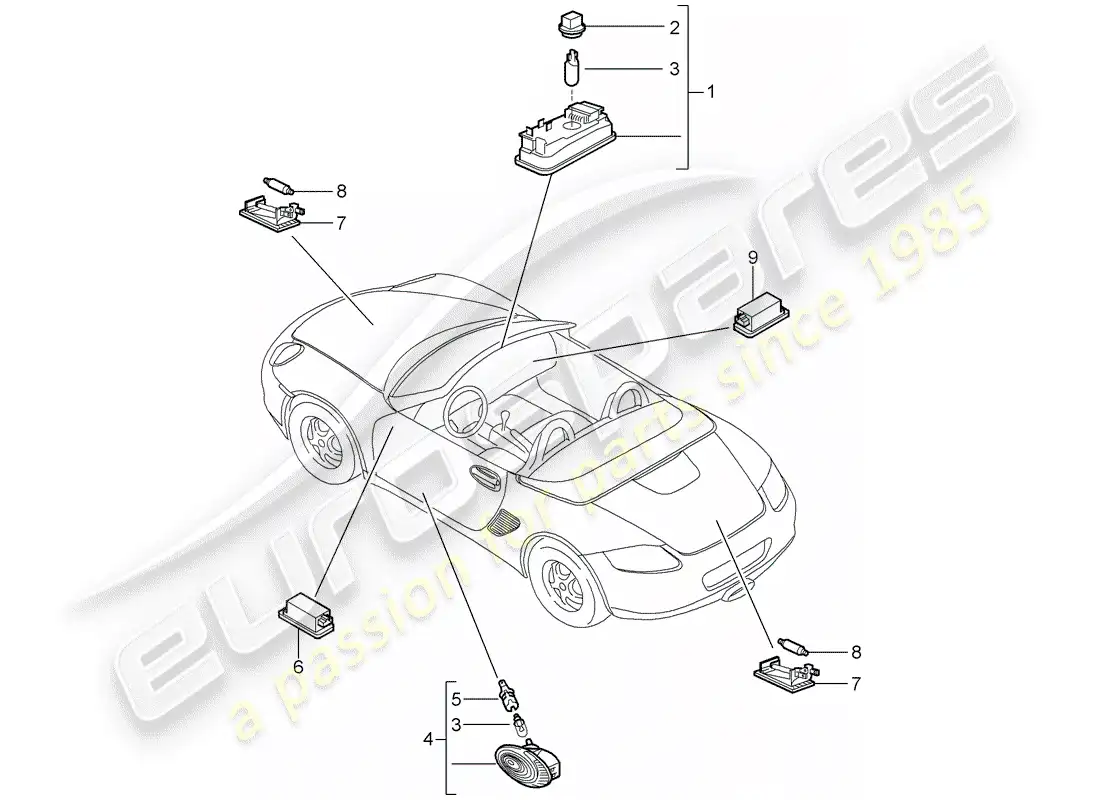 porsche 2011 (987 boxster) interior lights parts diagram