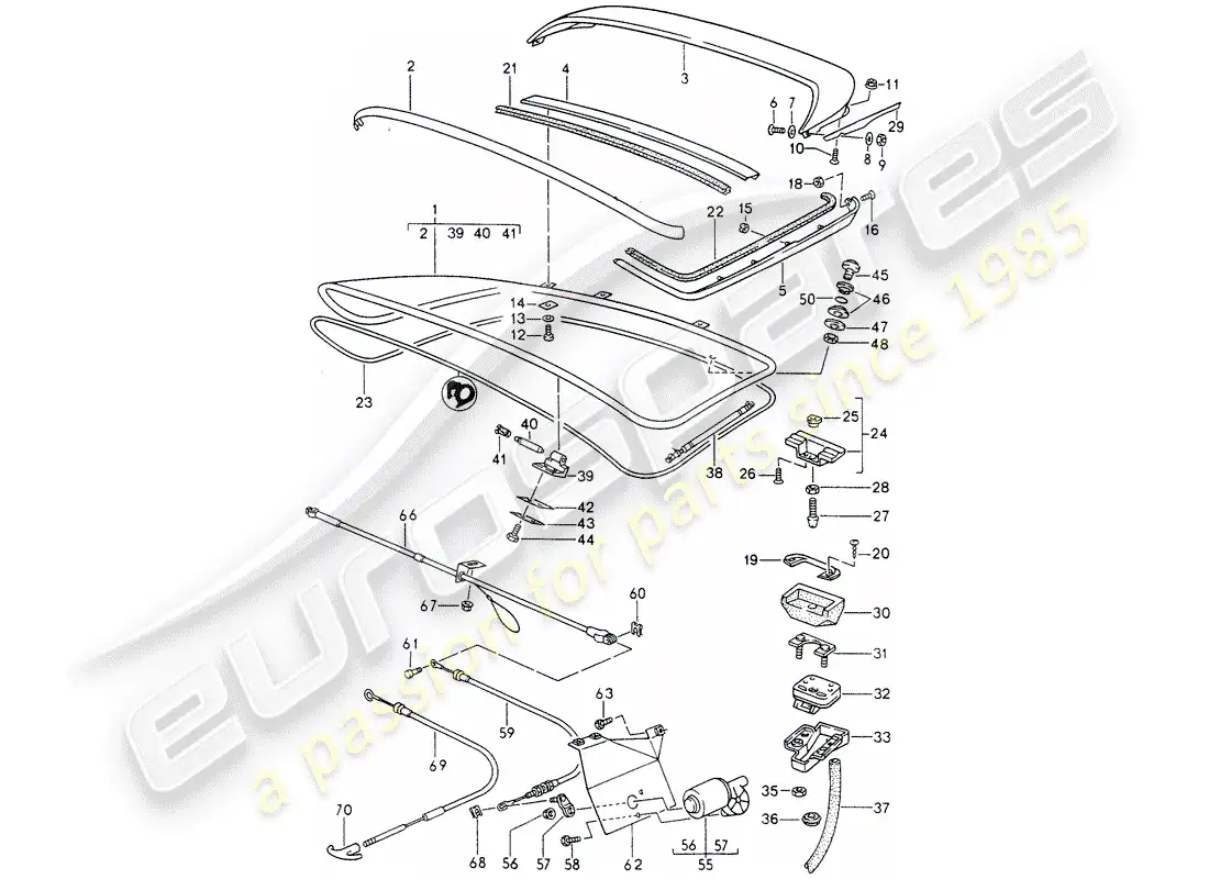 porsche 1992 (968) rear trunk lid - rear spoiler parts diagram