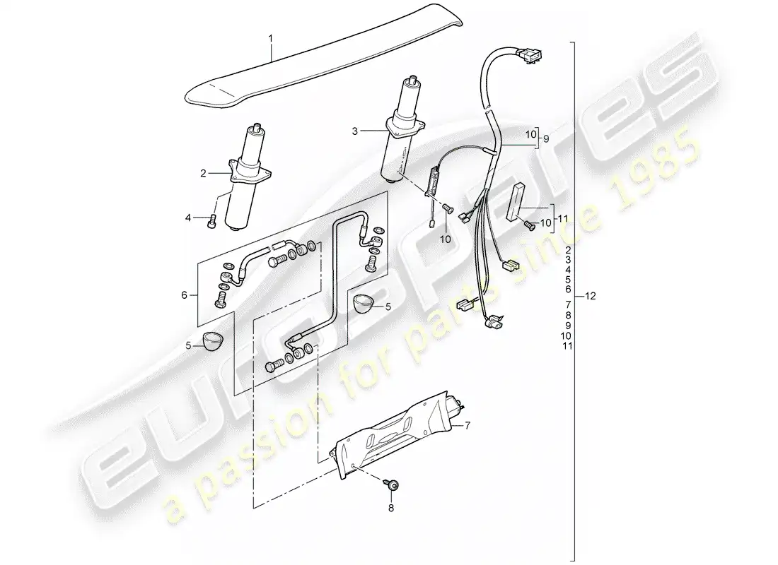 porsche 2009 997-2 turbo / gt2 rear spoiler parts diagram