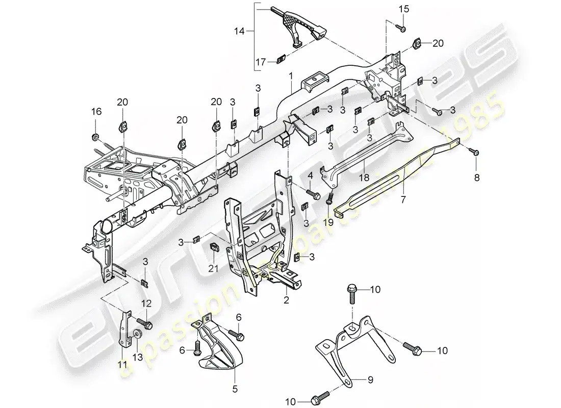 porsche 2010 (997-2) retaining frame parts diagram