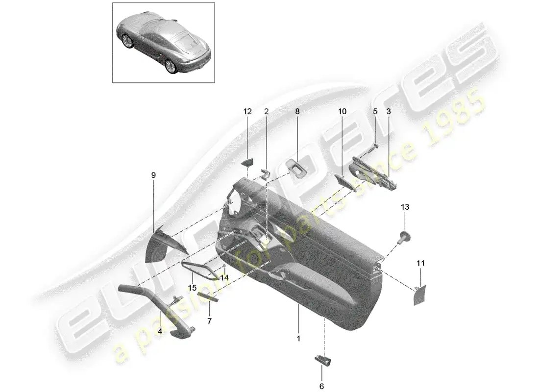 porsche 2016 (981 cayman) door panel parts diagram