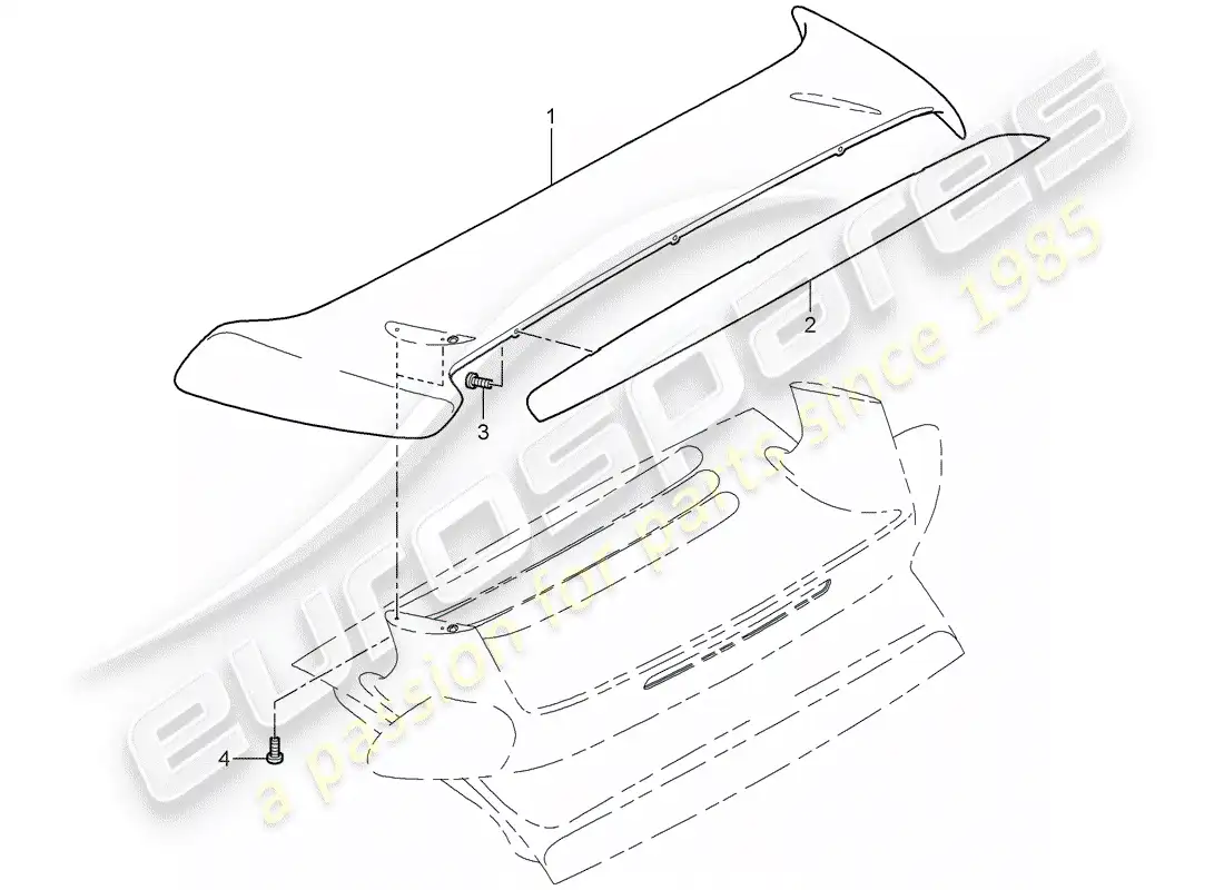 porsche 2009 997-2 turbo / gt2 rear spoiler parts diagram