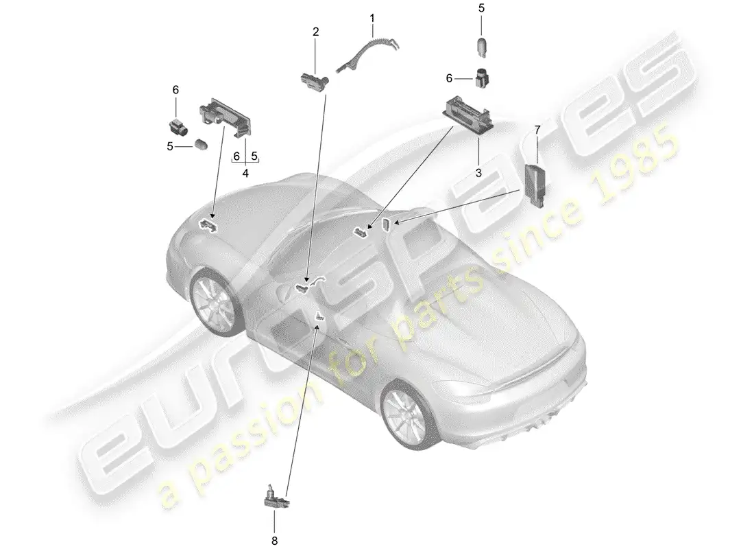 porsche 2016 (981 boxster spyder) interior lights parts diagram