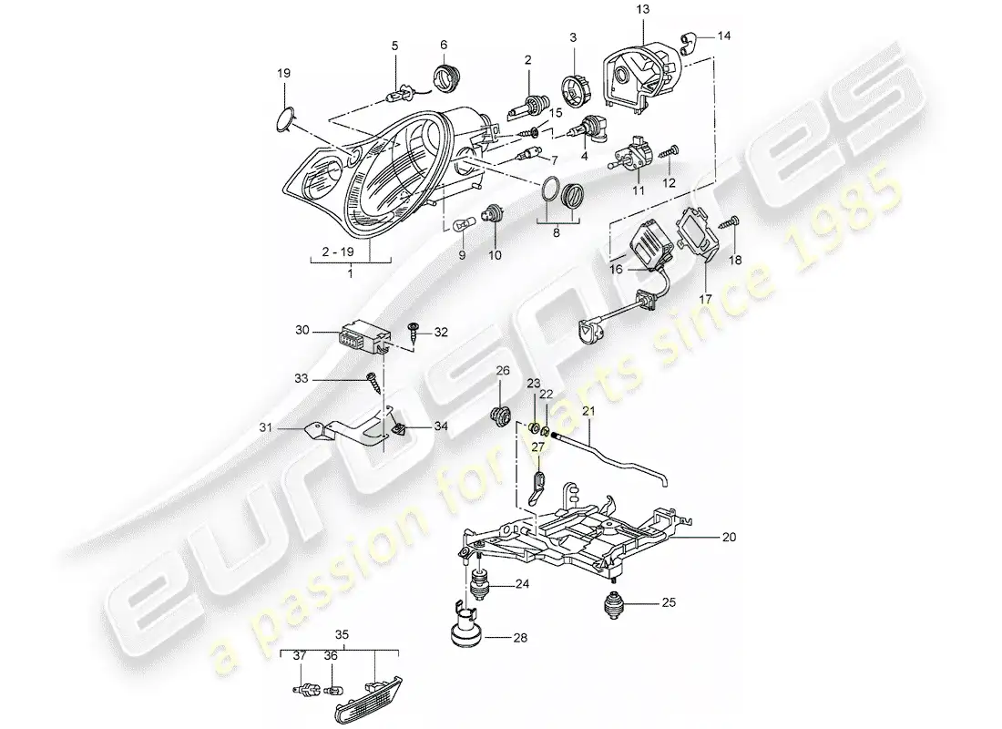 porsche 2002 (996 gt3) headlamp - turn signal repeater - d - mj 2003>> parts diagram