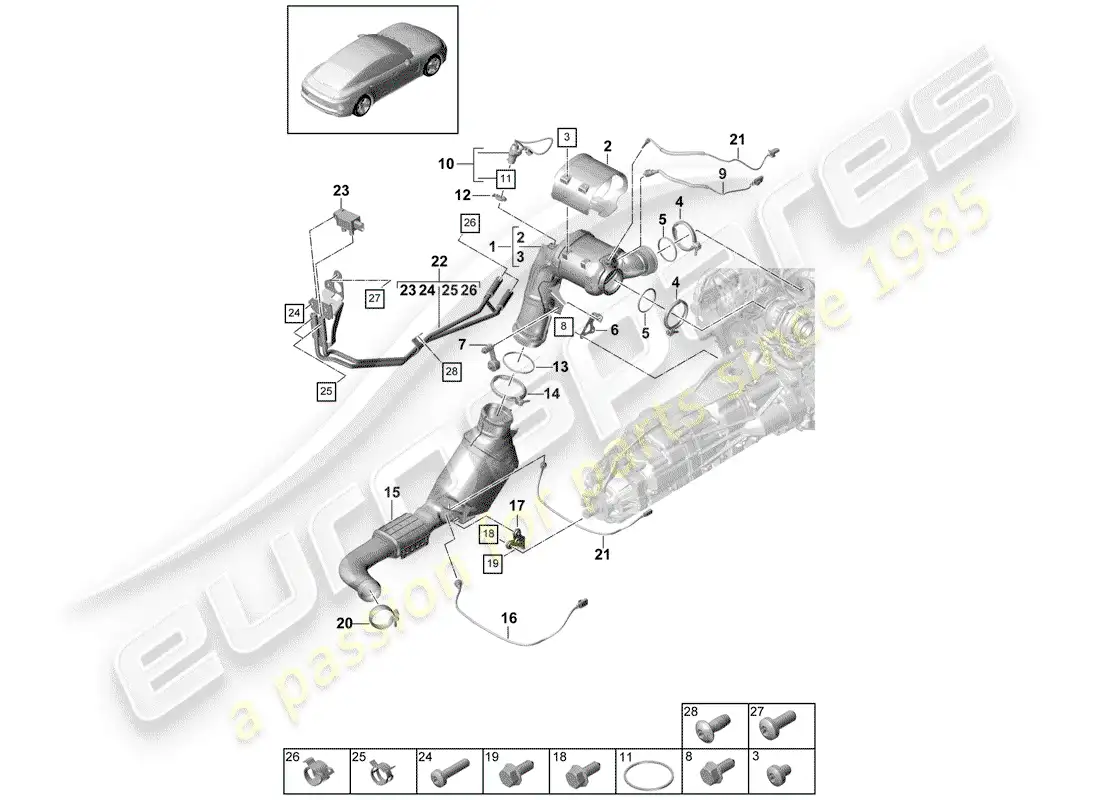 porsche 2019 (panamera 971-1) exhaust system parts diagram