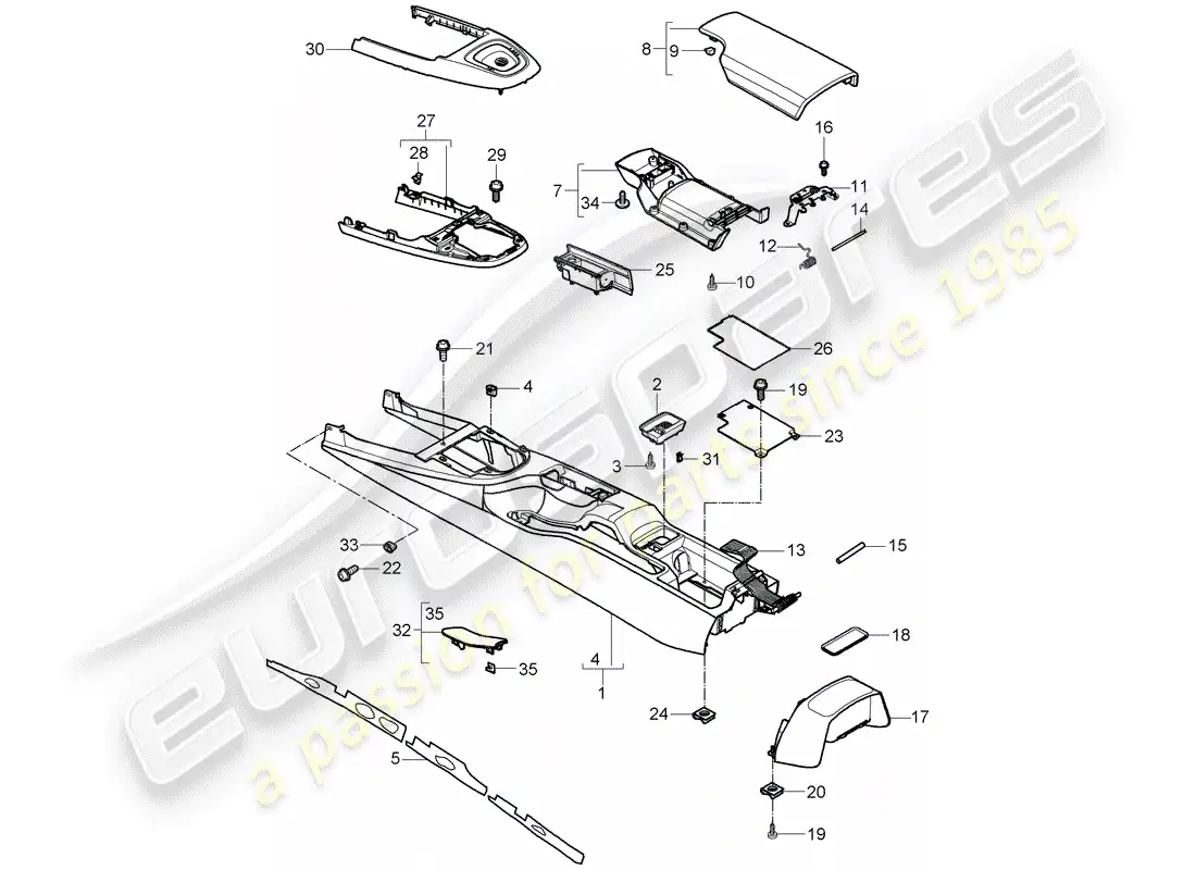 porsche 2012 (997-2) center console parts diagram