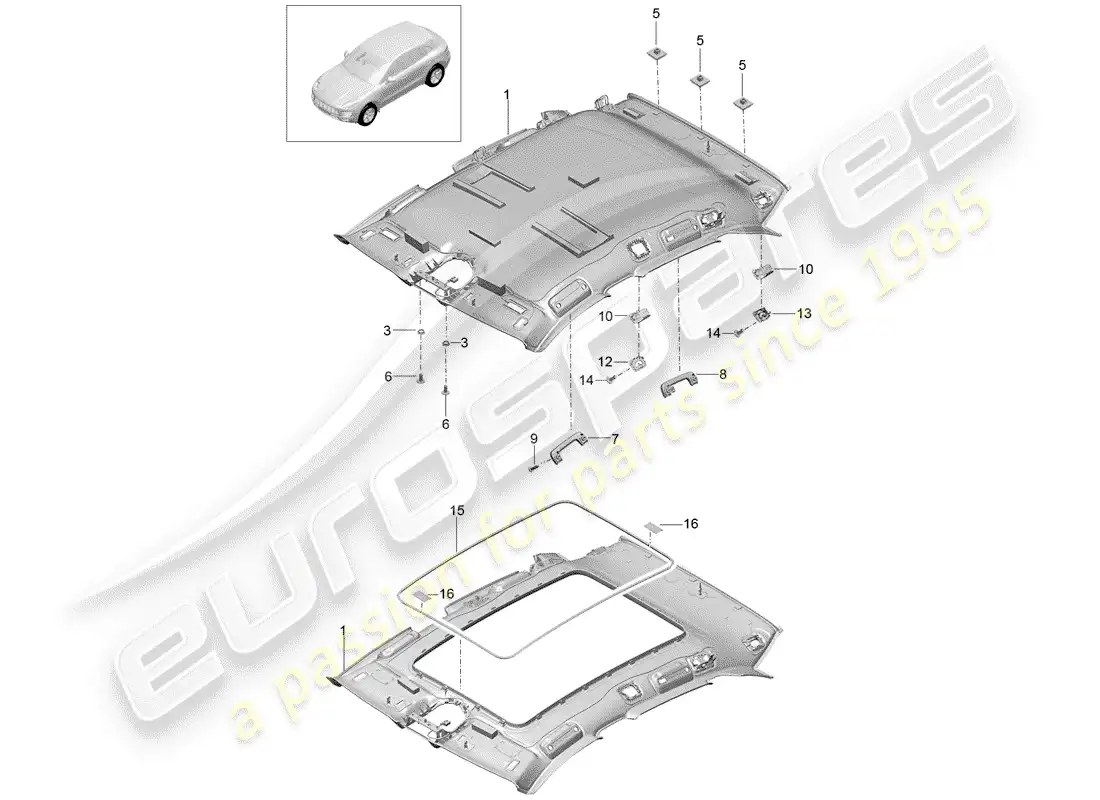 porsche 2014 (macan) roof trim panel parts diagram