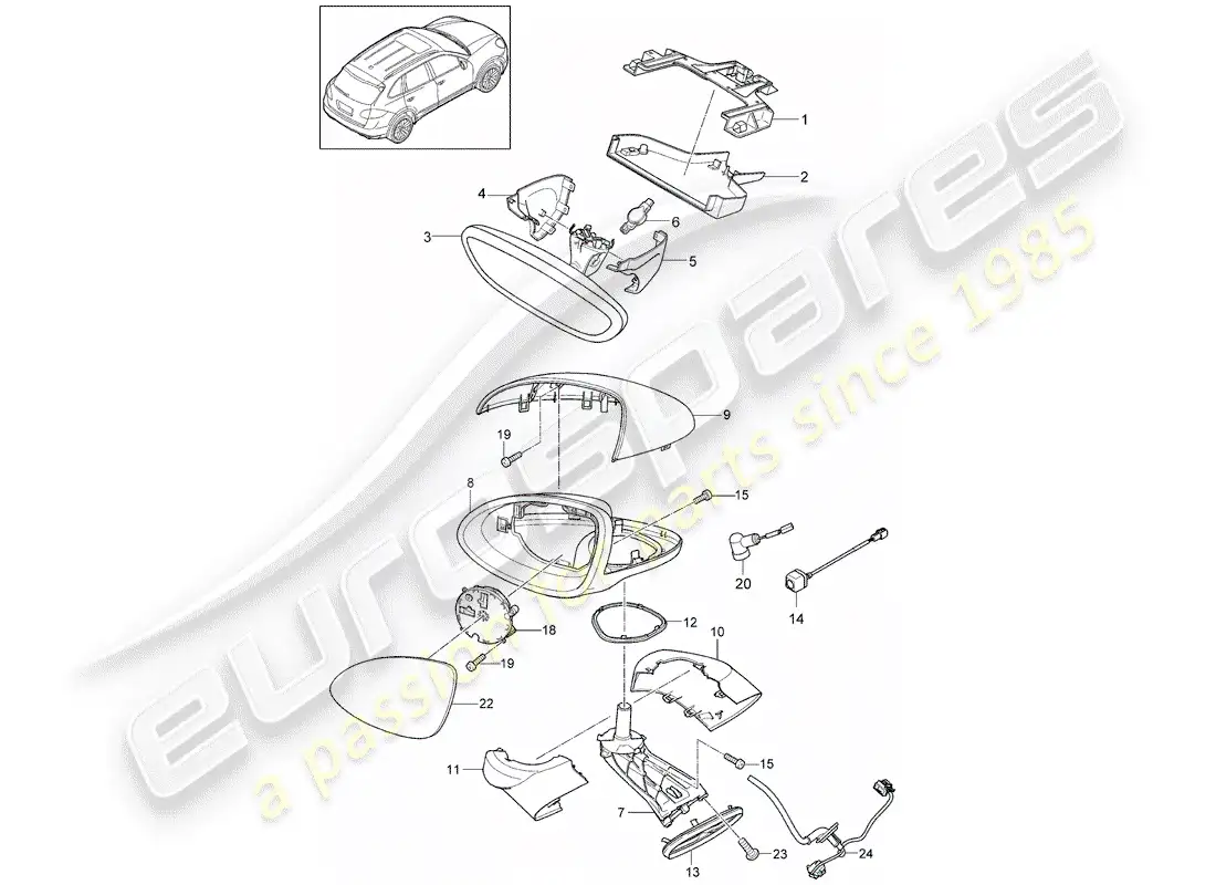 porsche 2014 (cayenne e2 92a) rear view mirror inner part diagram