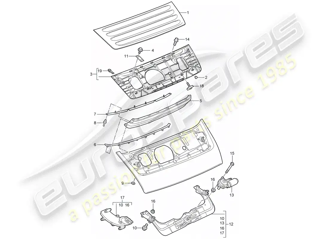 porsche 2010 (997-2) rear spoiler parts diagram