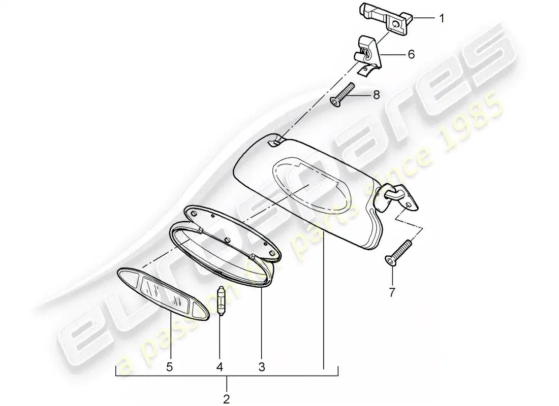 porsche 2011 (997-2 gt3) sun vizors parts diagram