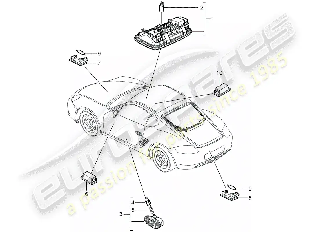 porsche 2009 (987 cayman) interior lights parts diagram