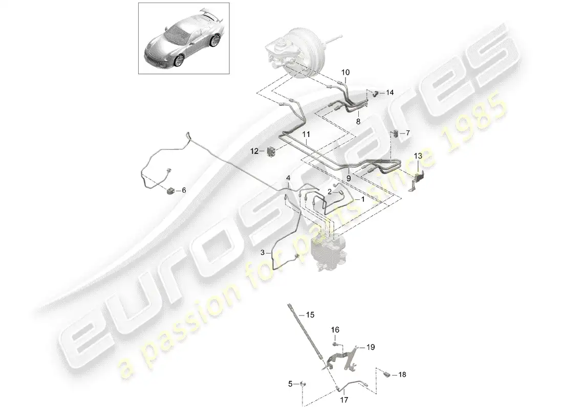porsche 2016 (991-1 r/gt3/rs) brake line parts diagram