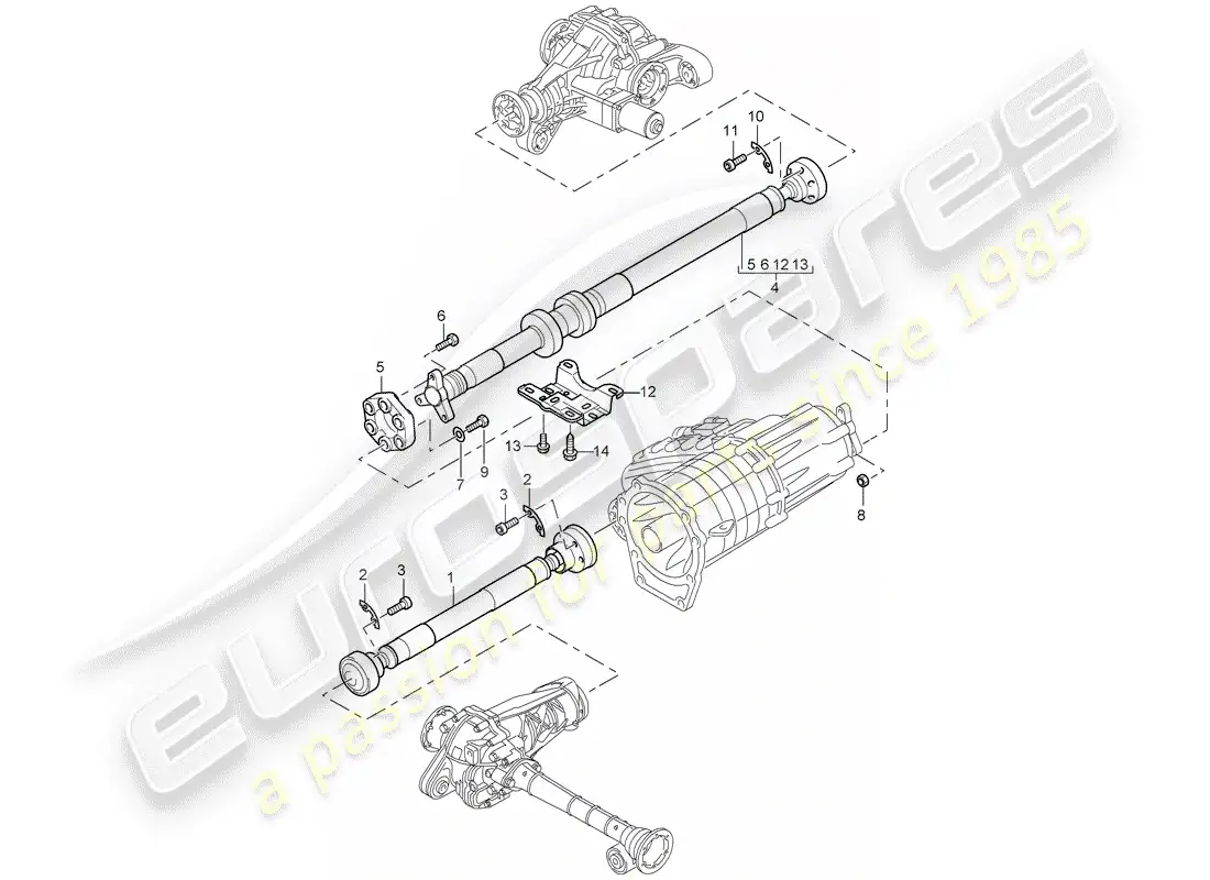 porsche 2005 (cayenne e1 9pa) propeller shaft parts diagram